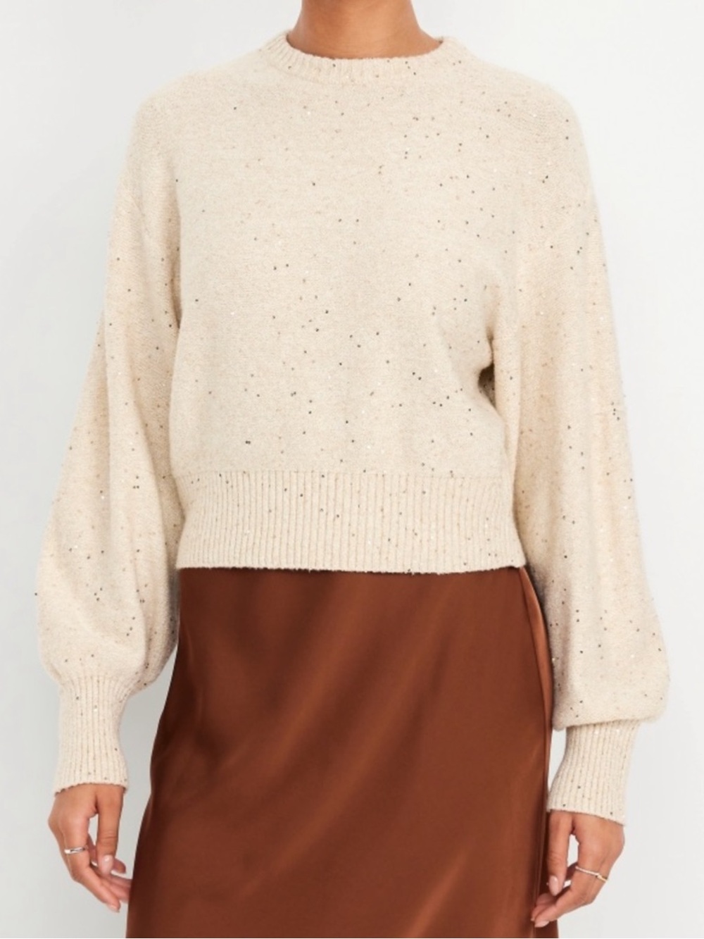 Old Navy Cream SoSoft Sequin Crewneck Sweater